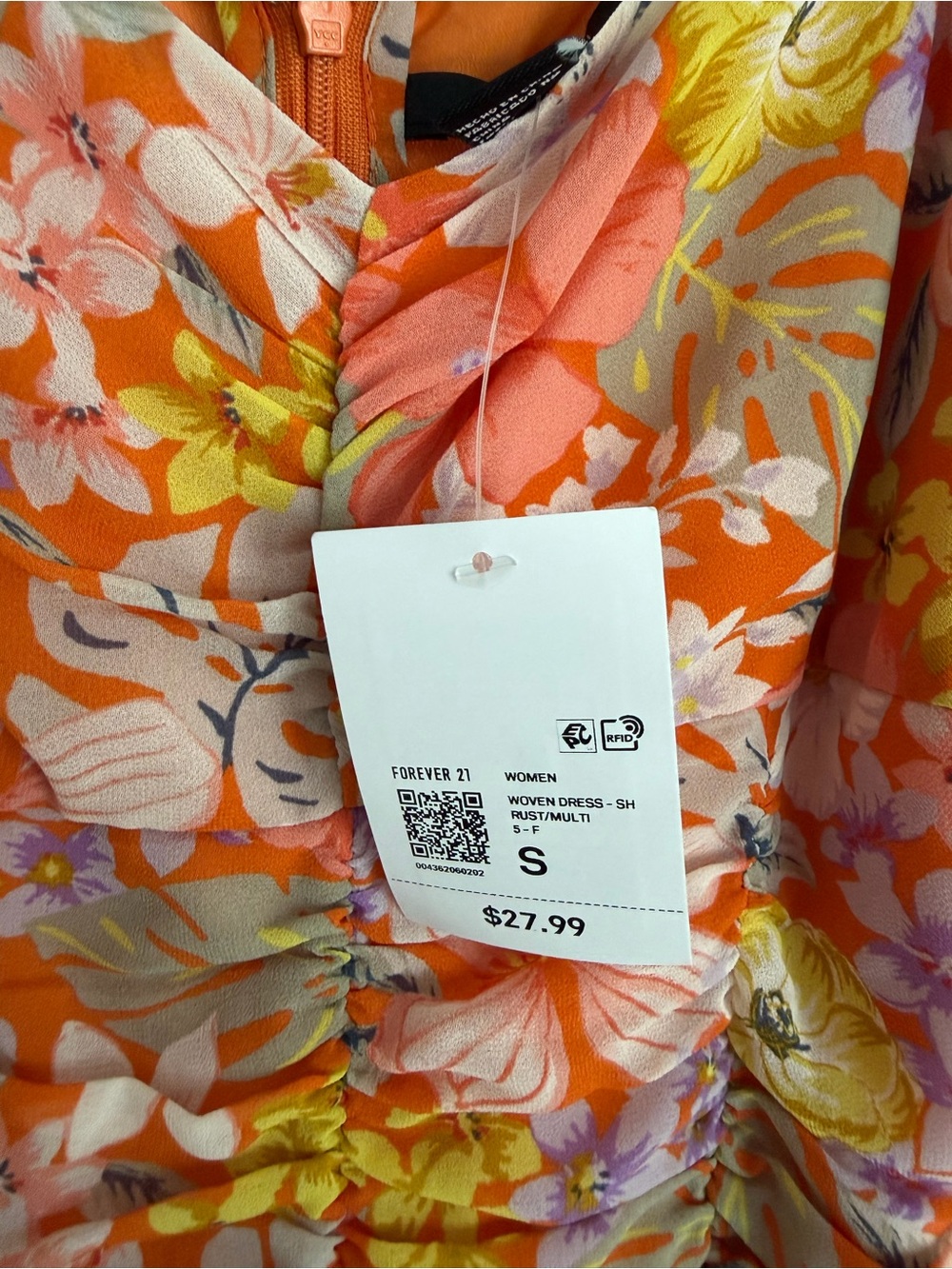 Forever 21 Coral Floral Ruched Mini Dress - Picture 3 of 3